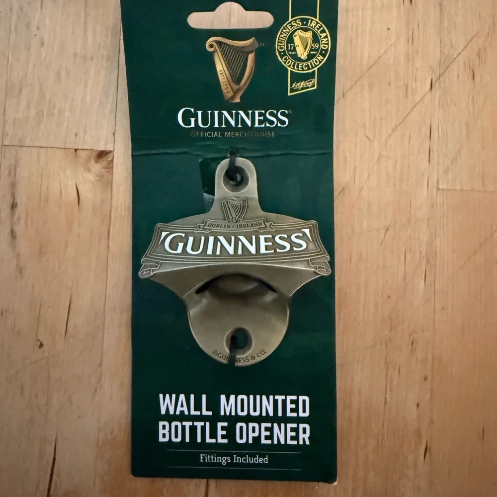 Guinness Brass-Tone Wall Mounted Bottle Opener with Logo